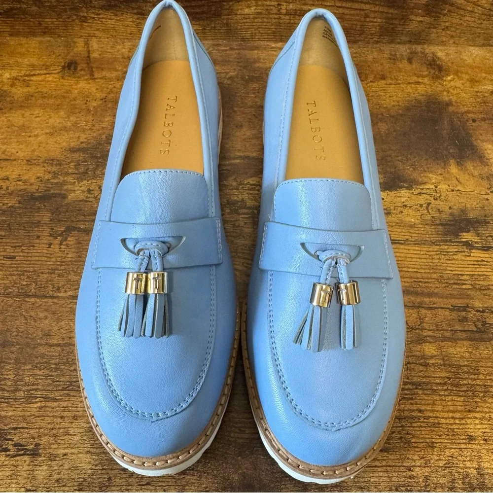 Talbots Tranquil Blue Laura Tassel Soft Napa Leather Loafers Women’s‎ Size 7.5